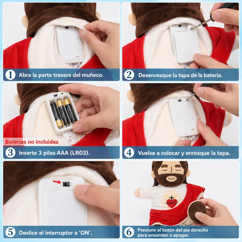 Peluche de Jesús que respira con música y luces