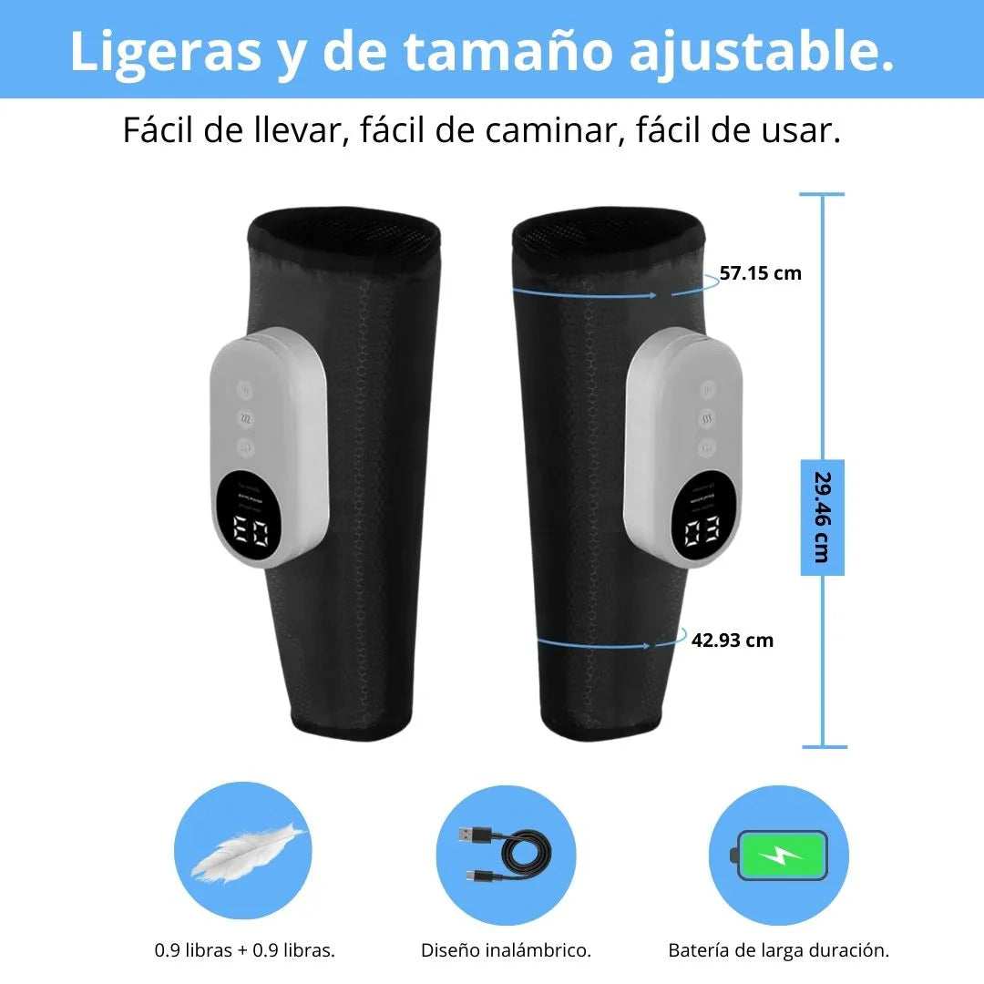 MASAJEADOR PARA PIERNAS CANSADAS CON TECNOLOGÍA DE COMPRESIÓN, AIRE Y CALOR.