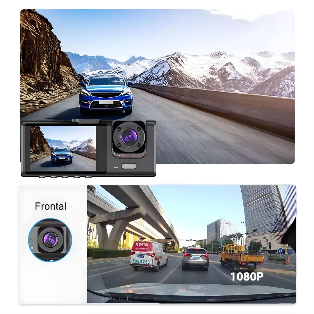 CÁMARA DASH TRIPLE – Seguridad total, grabación simultánea y control completo en cada viaje