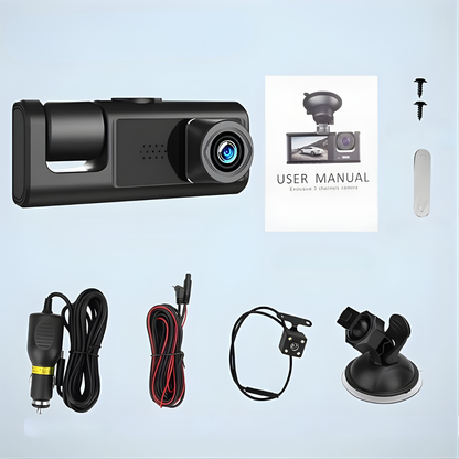CÁMARA DASH TRIPLE – Seguridad total, grabación simultánea y control completo en cada viaje