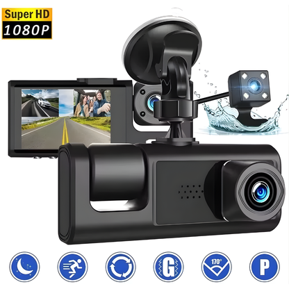 CÁMARA DASH TRIPLE – Seguridad total, grabación simultánea y control completo en cada viaje