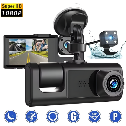 CÁMARA DASH TRIPLE – Seguridad total, grabación simultánea y control completo en cada viaje