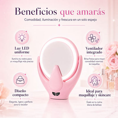 Espejo con luz LED y ventilador integrado