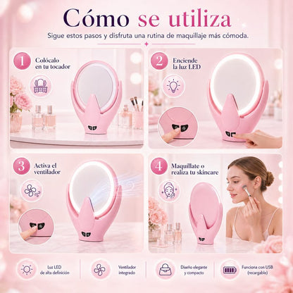 Espejo con luz LED y ventilador integrado