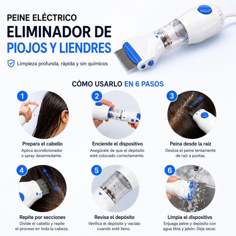 Peine Quita Piojos Eléctrico y Portátil