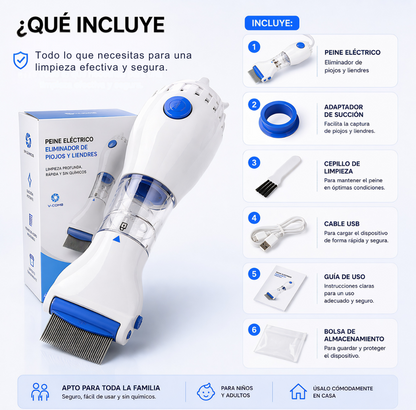 Peine Quita Piojos Eléctrico y Portátil