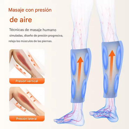 MASAJEADOR PARA PIERNAS CANSADAS CON TECNOLOGÍA DE COMPRESIÓN, AIRE Y CALOR.