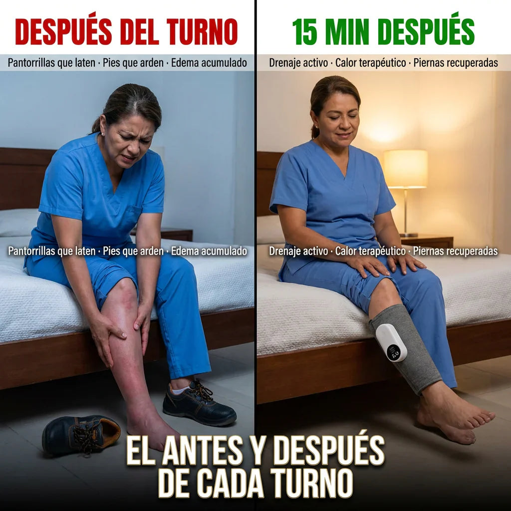 MASAJEADOR PARA PIERNAS CANSADAS CON TECNOLOGÍA DE COMPRESIÓN, AIRE Y CALOR.