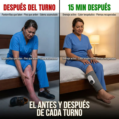 MASAJEADOR PARA PIERNAS CANSADAS CON TECNOLOGÍA DE COMPRESIÓN, AIRE Y CALOR.