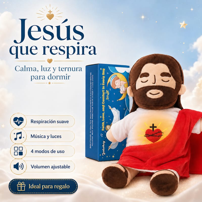 Peluche de Jesús que respira con música y luces