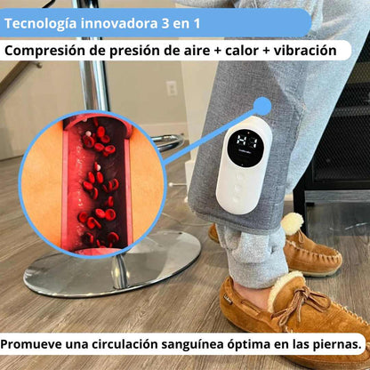 MASAJEADOR PARA PIERNAS CANSADAS CON TECNOLOGÍA DE COMPRESIÓN, AIRE Y CALOR.
