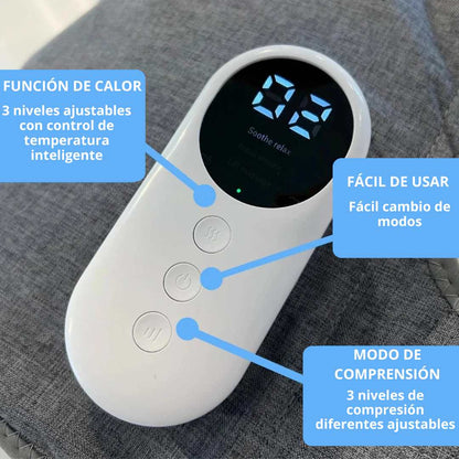 MASAJEADOR PARA PIERNAS CANSADAS CON TECNOLOGÍA DE COMPRESIÓN, AIRE Y CALOR.
